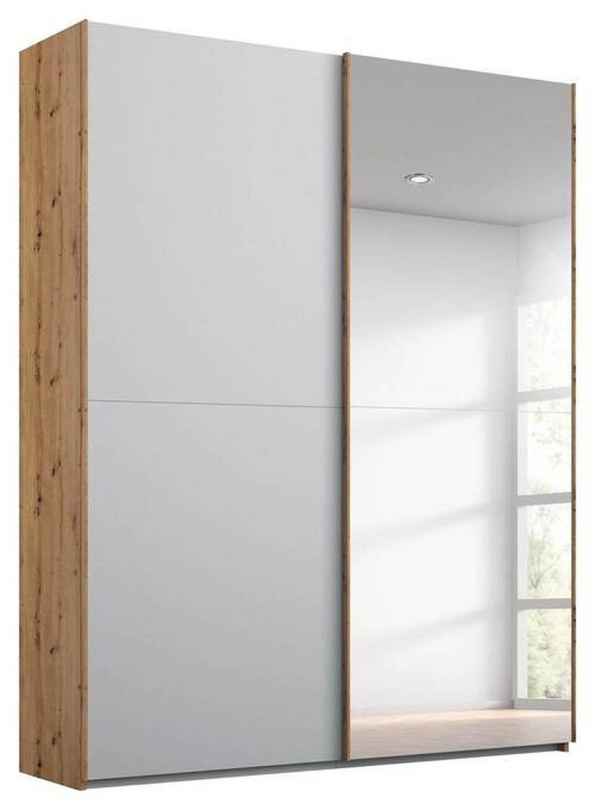 SCHWEBETÜRENSCHRANK 2-türig Grau, Eichefarben  - Eichefarben/Grau, Trend, Glas/Holzwerkstoff (151/223/68cm) - Stylife