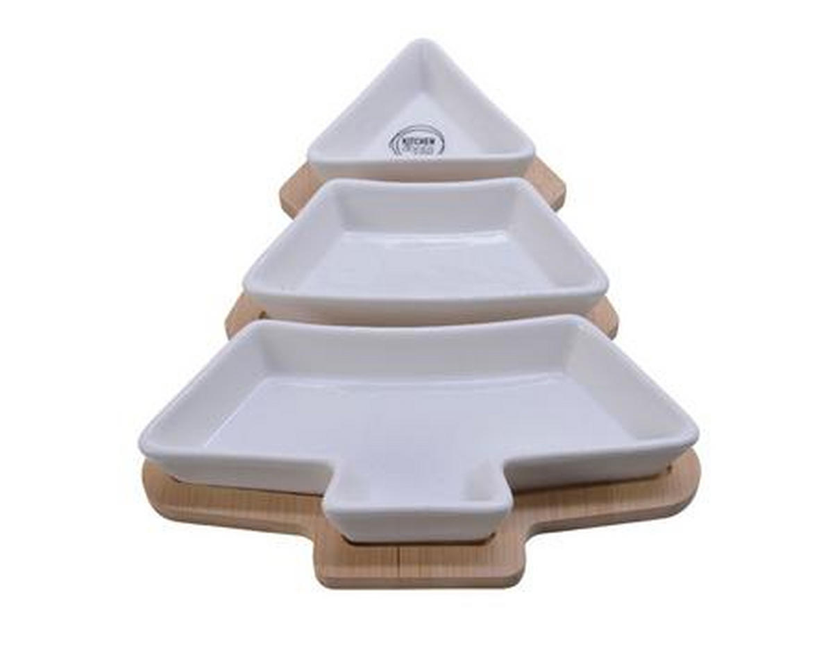 Set Boluri Pentru Sos  - alb/culoare natur, Trend, ceramică/lemn (27,50/20,50/3,80cm) - X-Mas