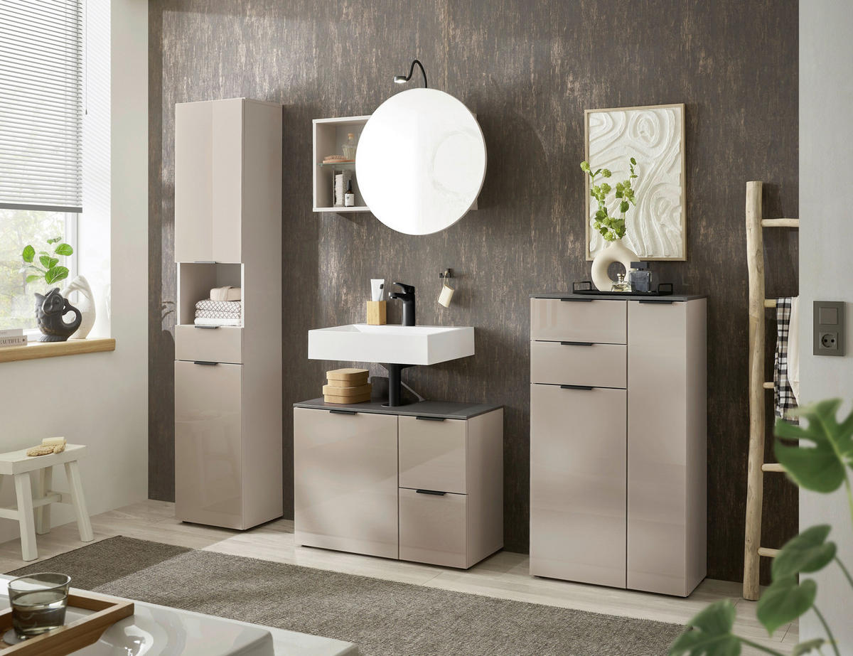 WASCHBECKENUNTERSCHRANK 60/60/35 cm  - Kaschmir/Anthrazit, Lifestyle, Glas/Holzwerkstoff (60/60/35cm) - home24