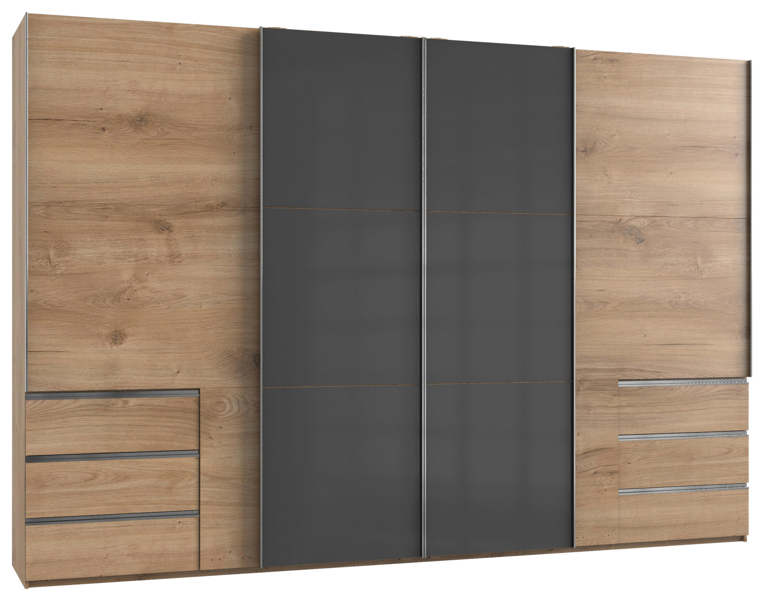 SCHWEBETÜRENSCHRANK in Grau, Eichefarben  - Chromfarben/Eichefarben, Modern, Holzwerkstoff (350/236/65cm) - MID.YOU