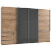 SCHWEBETÜRENSCHRANK 350/236/65 cm 4-türig Eichefarben, Grau  - Chromfarben/Eichefarben, MODERN, Holzwerkstoff (350/236/65cm) - MID.YOU