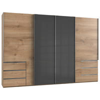 SCHWEBETÜRENSCHRANK in Grau, Eichefarben  - Chromfarben/Eichefarben, Modern, Holzwerkstoff (350/236/65cm) - MID.YOU