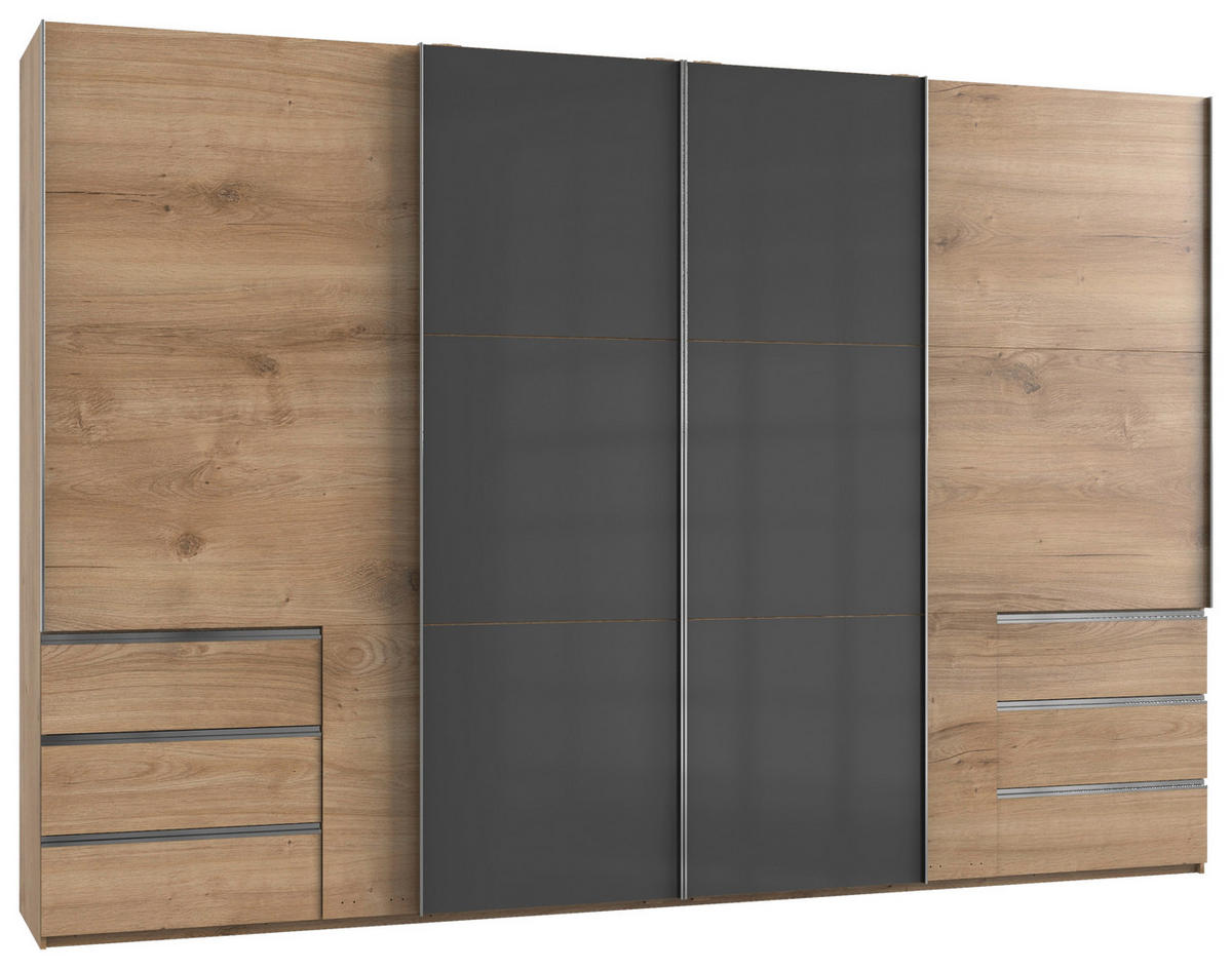 SCHWEBETÜRENSCHRANK in Grau, Eichefarben  - Chromfarben/Eichefarben, Modern, Holzwerkstoff (350/236/65cm) - MID.YOU