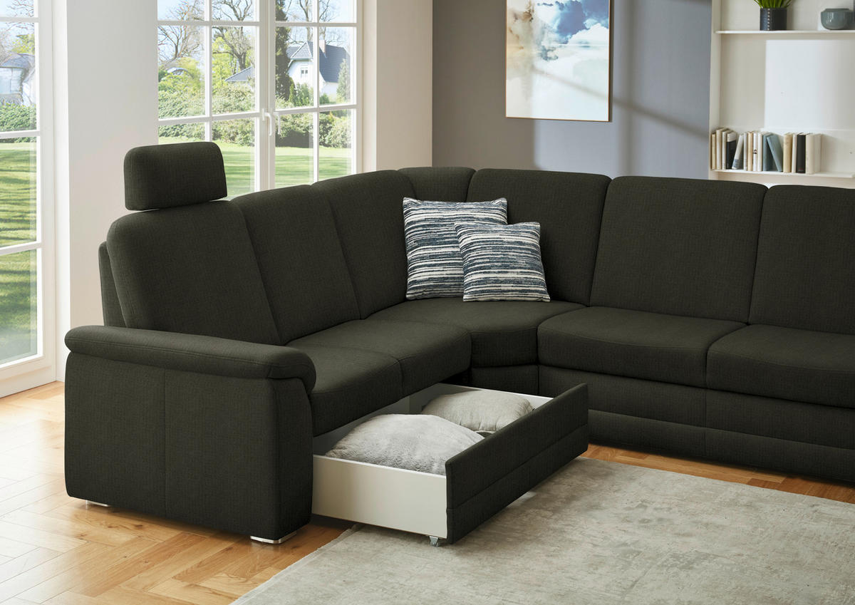 WOHNLANDSCHAFT  in Chenille Dunkelgrün  - Dunkelgrün/Alufarben, KONVENTIONELL, Holz/Textil (235/329/160cm) - Beldomo Comfort