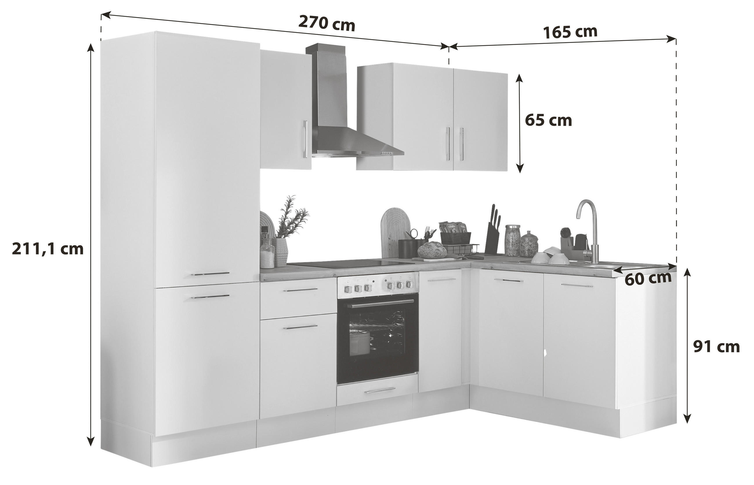 Thumbnail - Mid.you Eckküche, Schwarz, Eiche Artisan, Metall, 1,1 Schubladen, seitenverkehrt montierbar, L-Form, nur wie online abge...