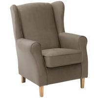 OHRENSESSEL in Flachgewebe Hellbraun  - Hellbraun/Eichefarben, KONVENTIONELL, Holz/Textil (77/103/86cm) - Max Winzer