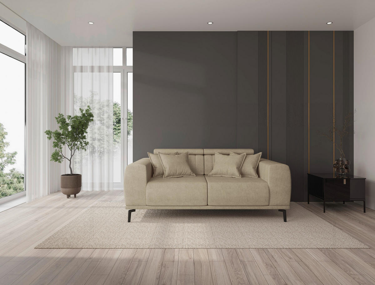 2-SITZER-SOFA Webstoff Beige  - Beige/Schwarz, KONVENTIONELL, Textil/Metall (200/80/110cm) - Carryhome