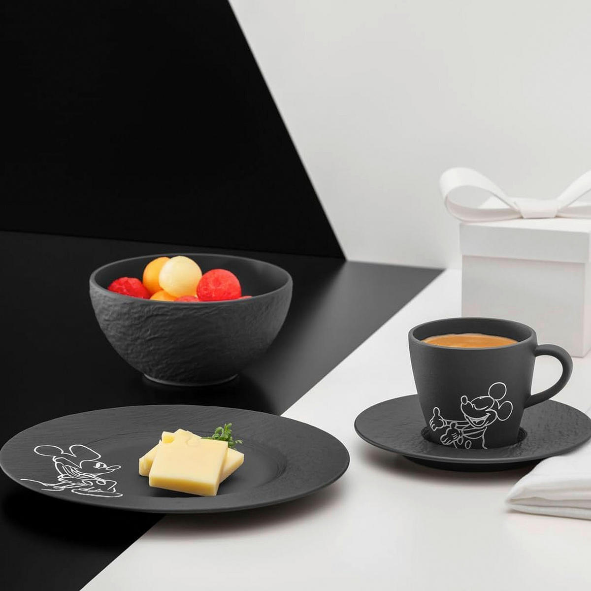 FRÜHSTÜCKSSERVICE Schwarz Manufacture Rock Mickey 4-teilig 1 Personen  - Schwarz, Basics, Keramik - Villeroy & Boch
