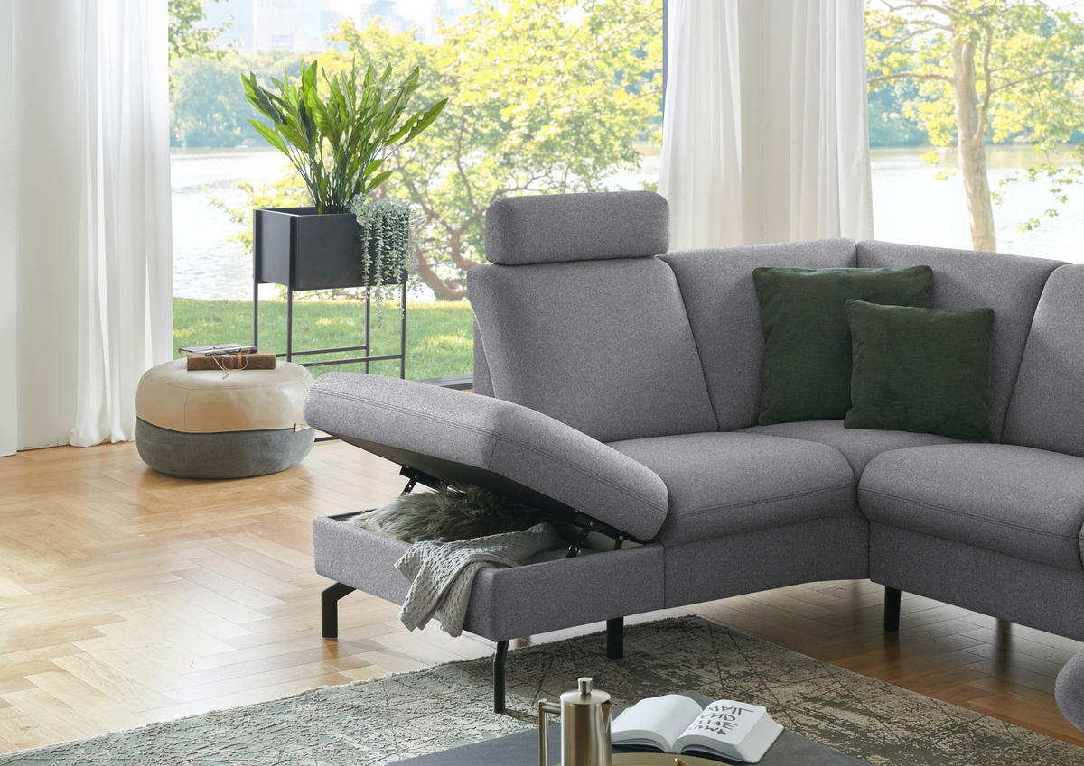 WOHNLANDSCHAFT Flachgewebe Grau  - Schwarz/Grau, Konventionell, Textil/Metall (190/307/170cm) - Beldomo Comfort