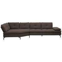 ECKSOFA in Flachgewebe Dunkelbraun  - Dunkelbraun/Schwarz, Design, Textil/Metall (157/344cm) - Chilliano