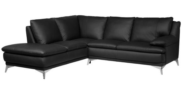 ECKSOFA Schwarz Echtleder  - Chromfarben/Schwarz, Design, Leder/Metall (224/252cm) - Novel
