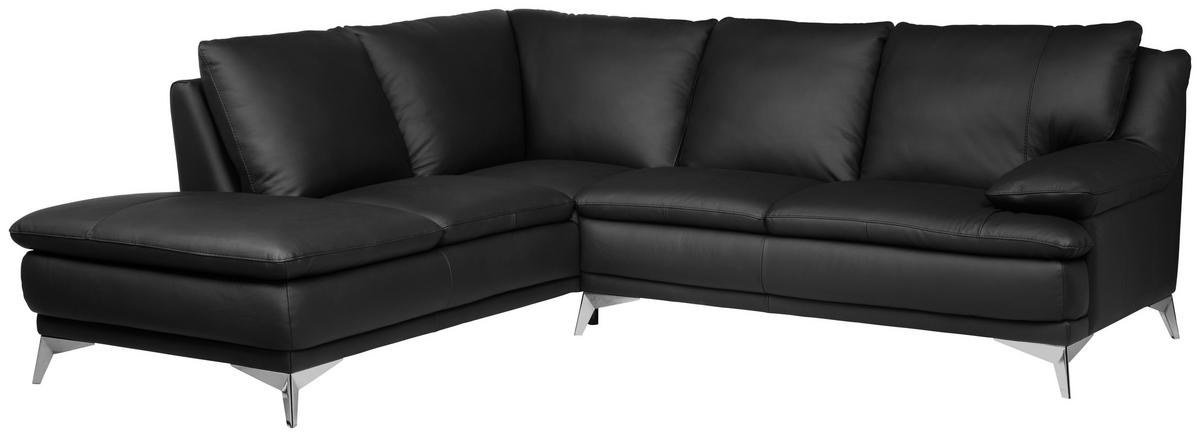 ECKSOFA Schwarz Echtleder  - Chromfarben/Schwarz, Design, Leder/Metall (224/252cm) - Novel
