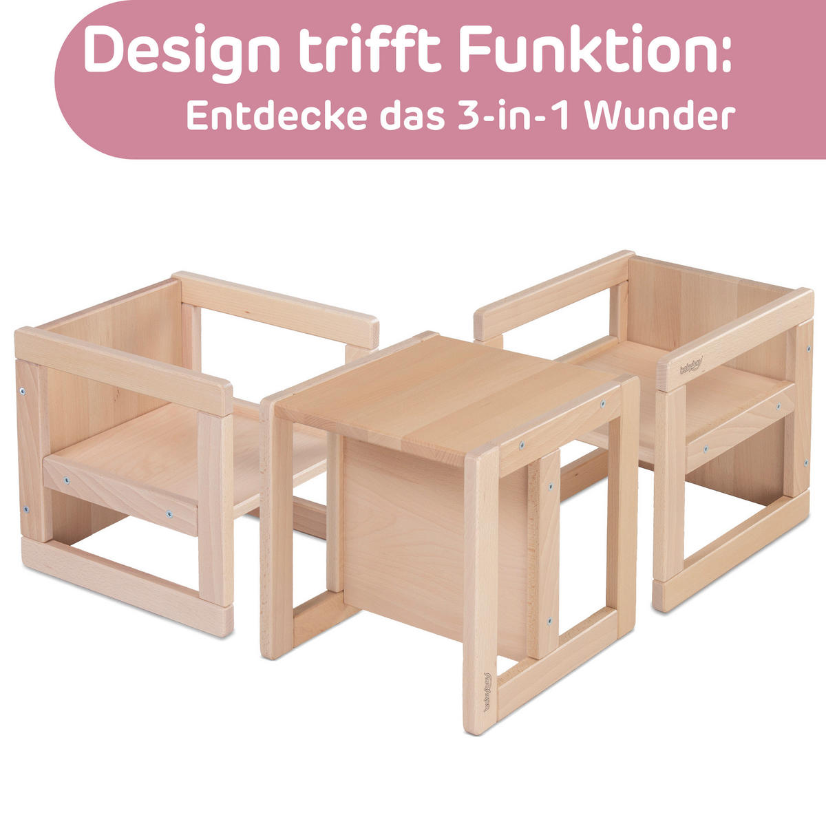 LERNTURM Littlefoot 3-in-1  - Naturfarben, Basics, Holz (32/32/32cm) - Tobi