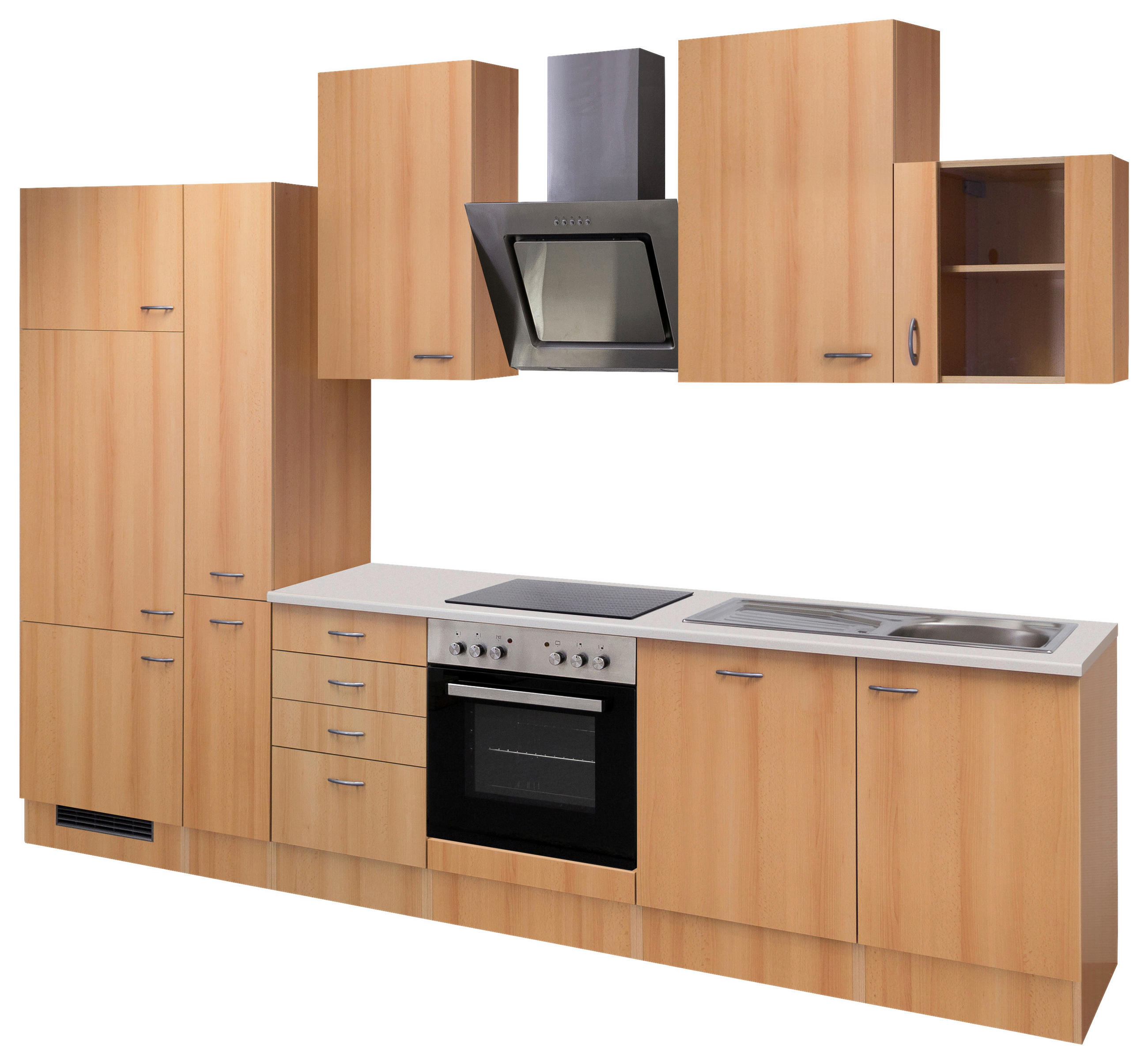 KÜCHENBLOCK 310 cm in Buchefarben - Edelstahlfarben/Beige, MODERN, Holzwerkstoff/Kunststoff (310cm) - FlexWell