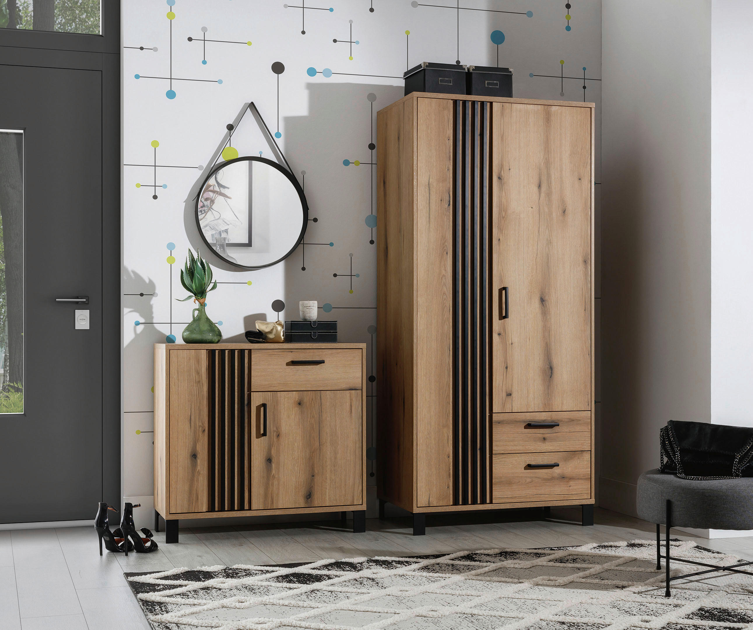 KOMMODE  in 88/84/39 cm  - Eichefarben/Schwarz, Design, Holzwerkstoff/Kunststoff (88/84/39cm) - MID.YOU