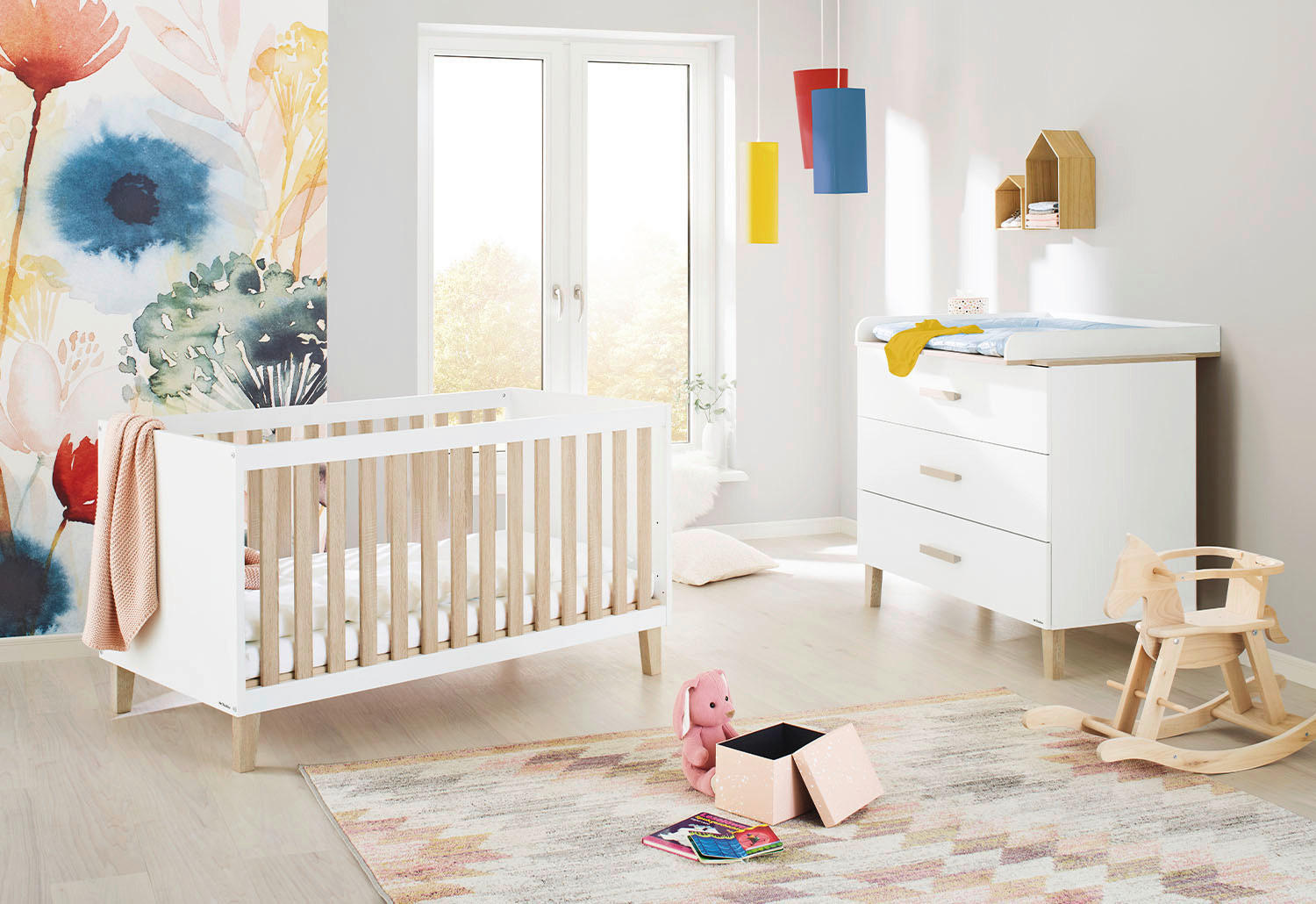 BABYZIMMER LUMI  - Eichefarben/Weiß, Design, Holzwerkstoff - Pinolino