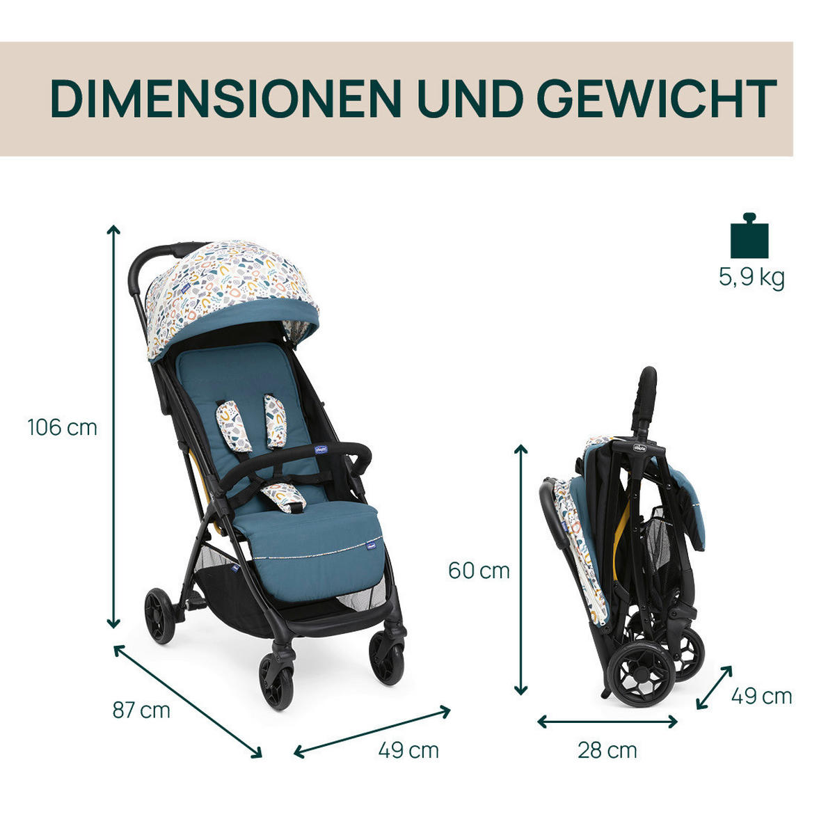 BUGGY GLEE  - Blau, Basics, Textil/Metall (49/87/106cm) - Chicco