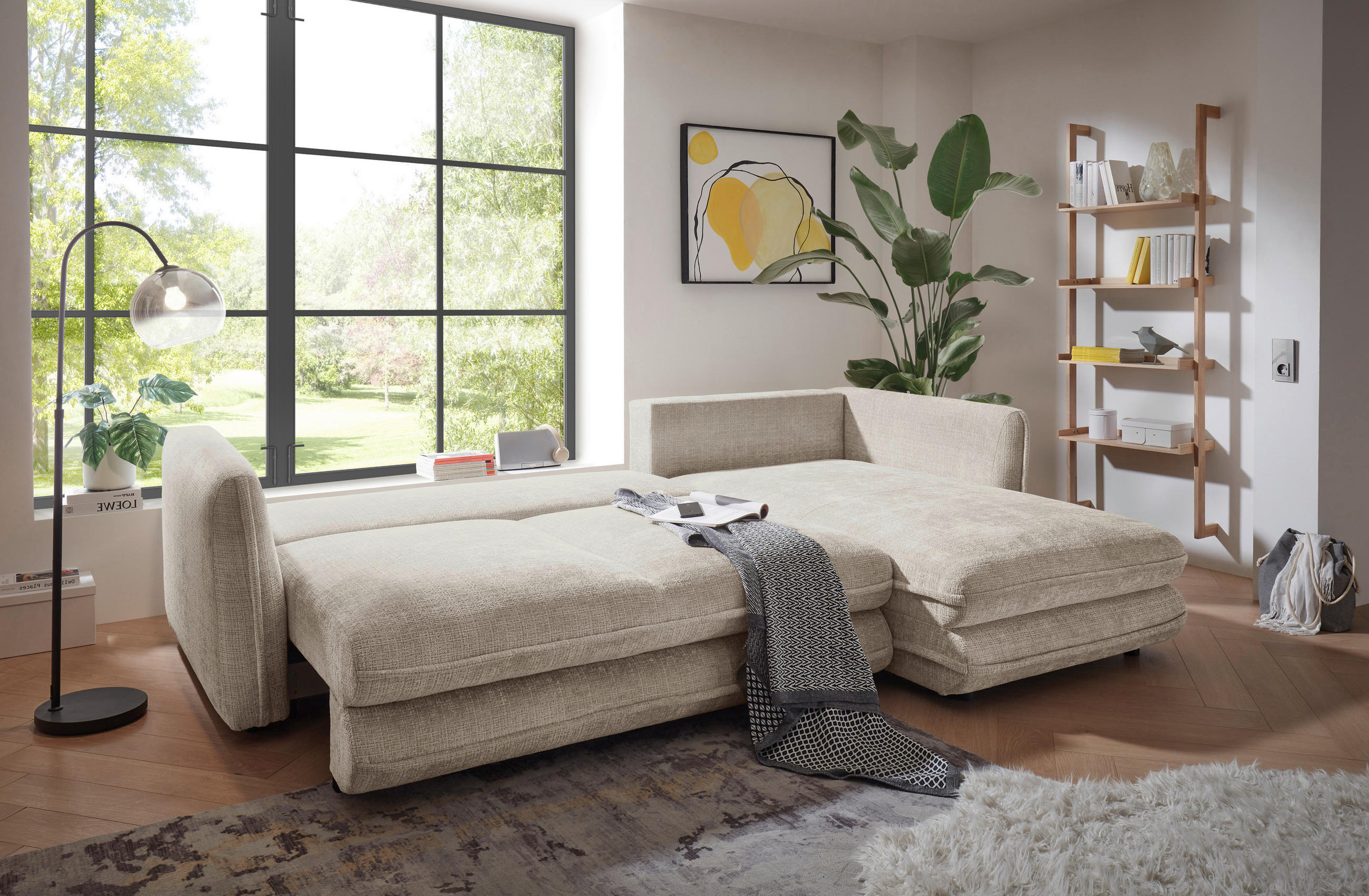 ECKSOFA in Mikrovelours Taupe  - Taupe/Schwarz, Konventionell, Kunststoff/Textil (302/192cm) - MID.YOU