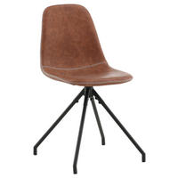 STUHL-SET 2 Stück  in Stahl Lederlook (vegan)  - Cognac/Schwarz, Design, Textil/Metall (44/88/54cm) - Livetastic