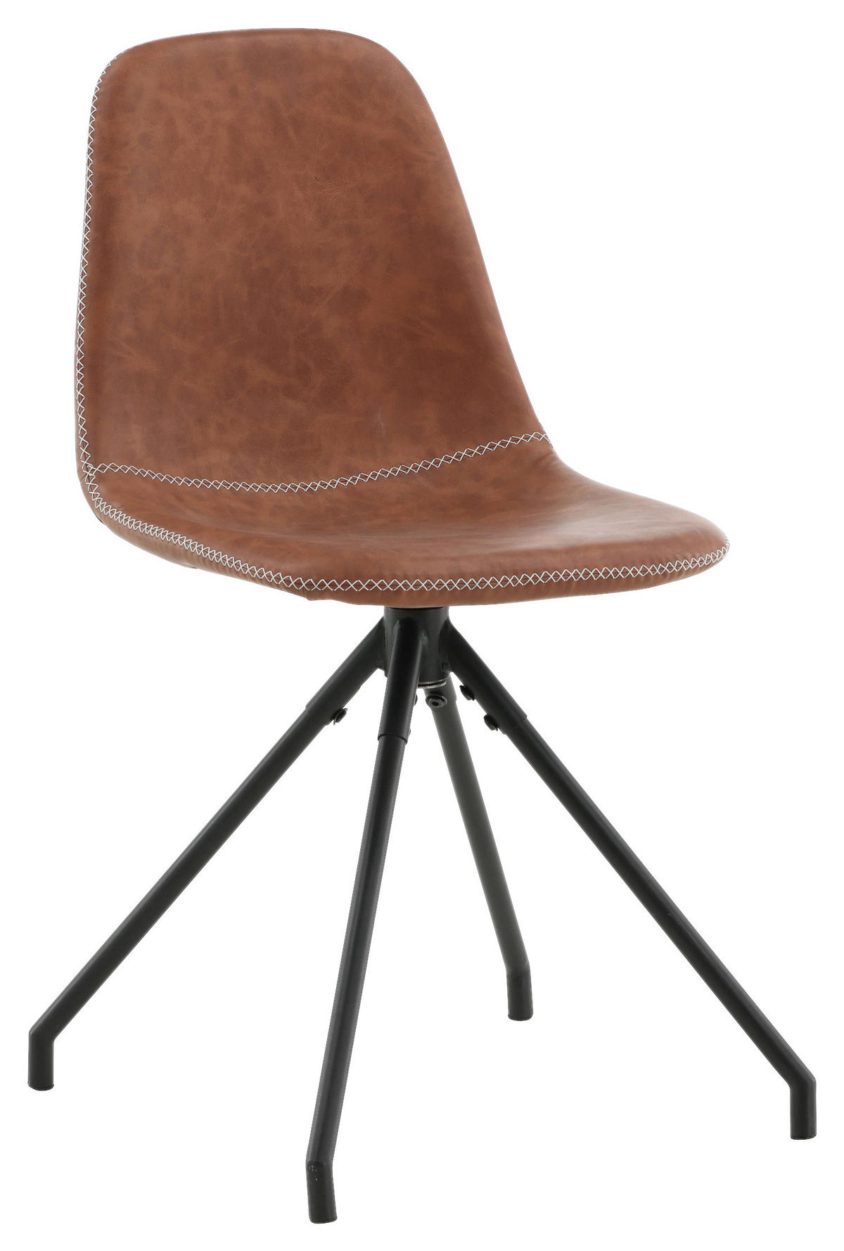 STUHL-SET 2 Stück  in Stahl Lederlook (vegan)  - Cognac/Schwarz, Design, Textil/Metall (44/88/54cm) - Livetastic