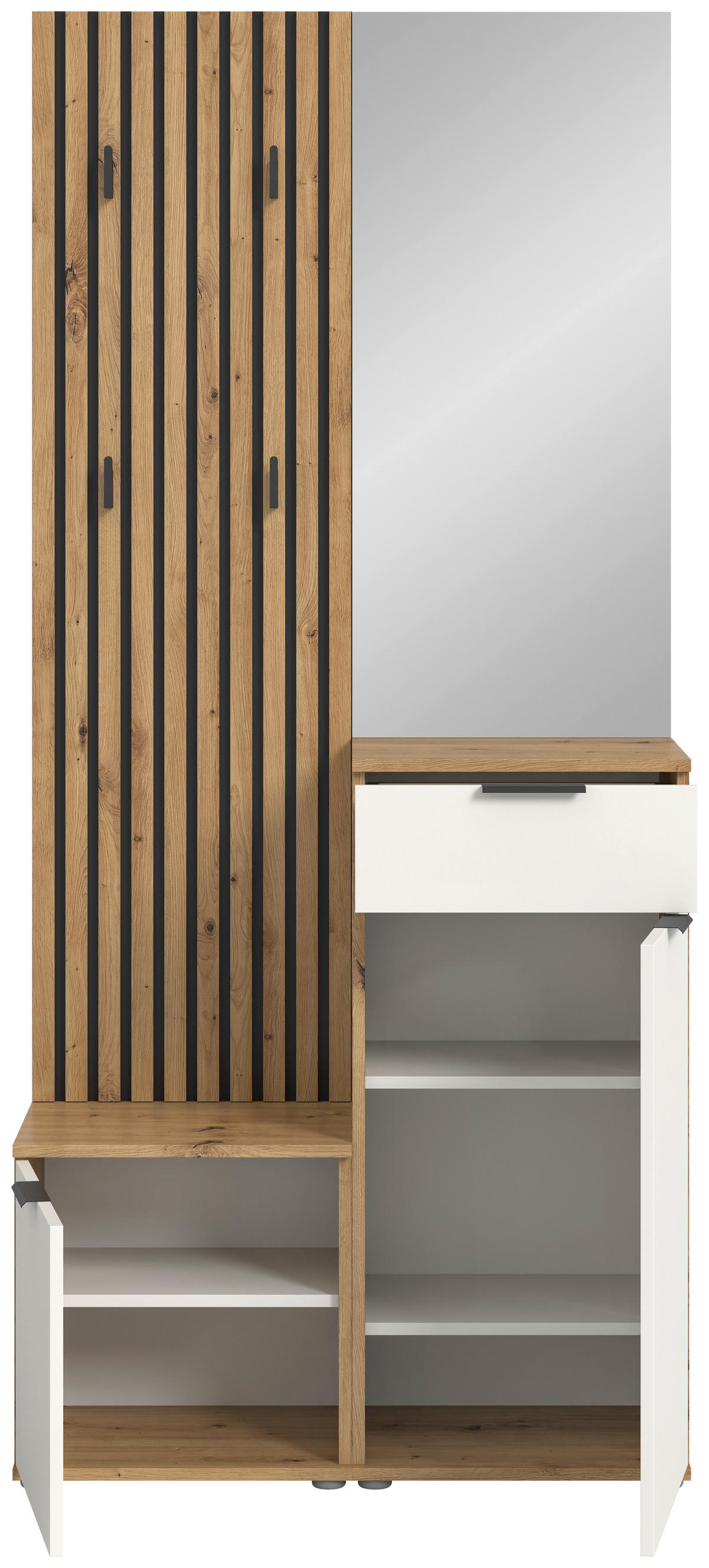 GARDEROBE 4-teilig  in 88/195/35 cm  - Weiß/Eiche Artisan, Design, Glas/Holzwerkstoff (88/195/35cm) - Xora