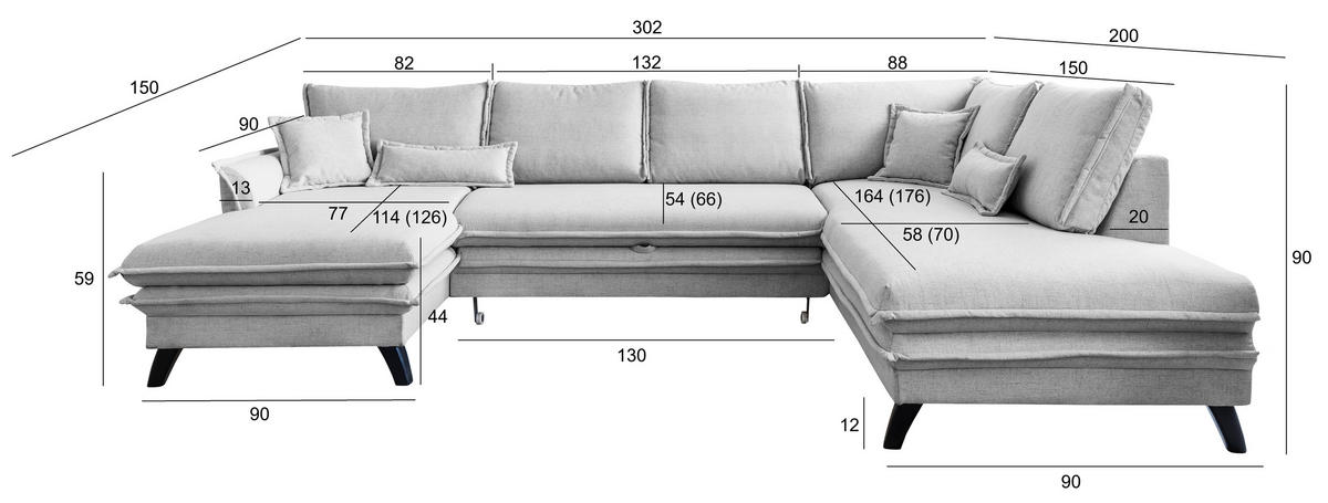 SEDACIA SÚPRAVA, textil, tyrkysová - čierna/tyrkysová, Design, drevo/textil (150/302/200cm) - P & B