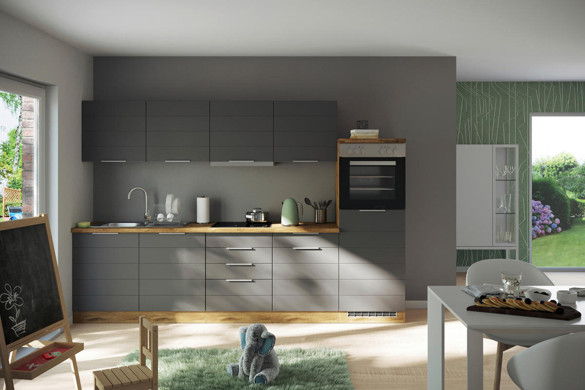 KOCHFELDUMBAUSCHRANK 60/86/60 cm  in Grau, Eiche Wotan  - Eiche Wotan/Grau, Design, Holzwerkstoff/Metall (60/86/60cm) - Held
