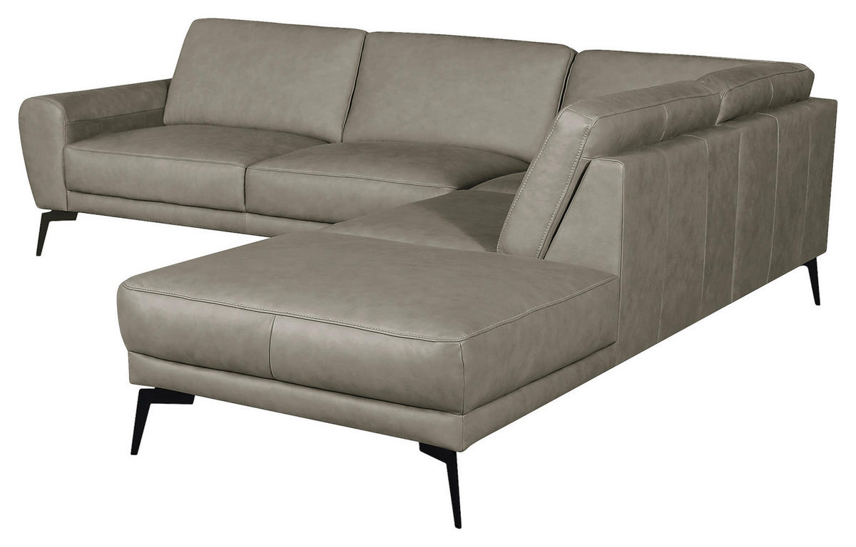 ECKSOFA SPRING Grau Echtleder  - Schwarz/Grau, Design, Leder/Metall (273/250cm) - Livetastic