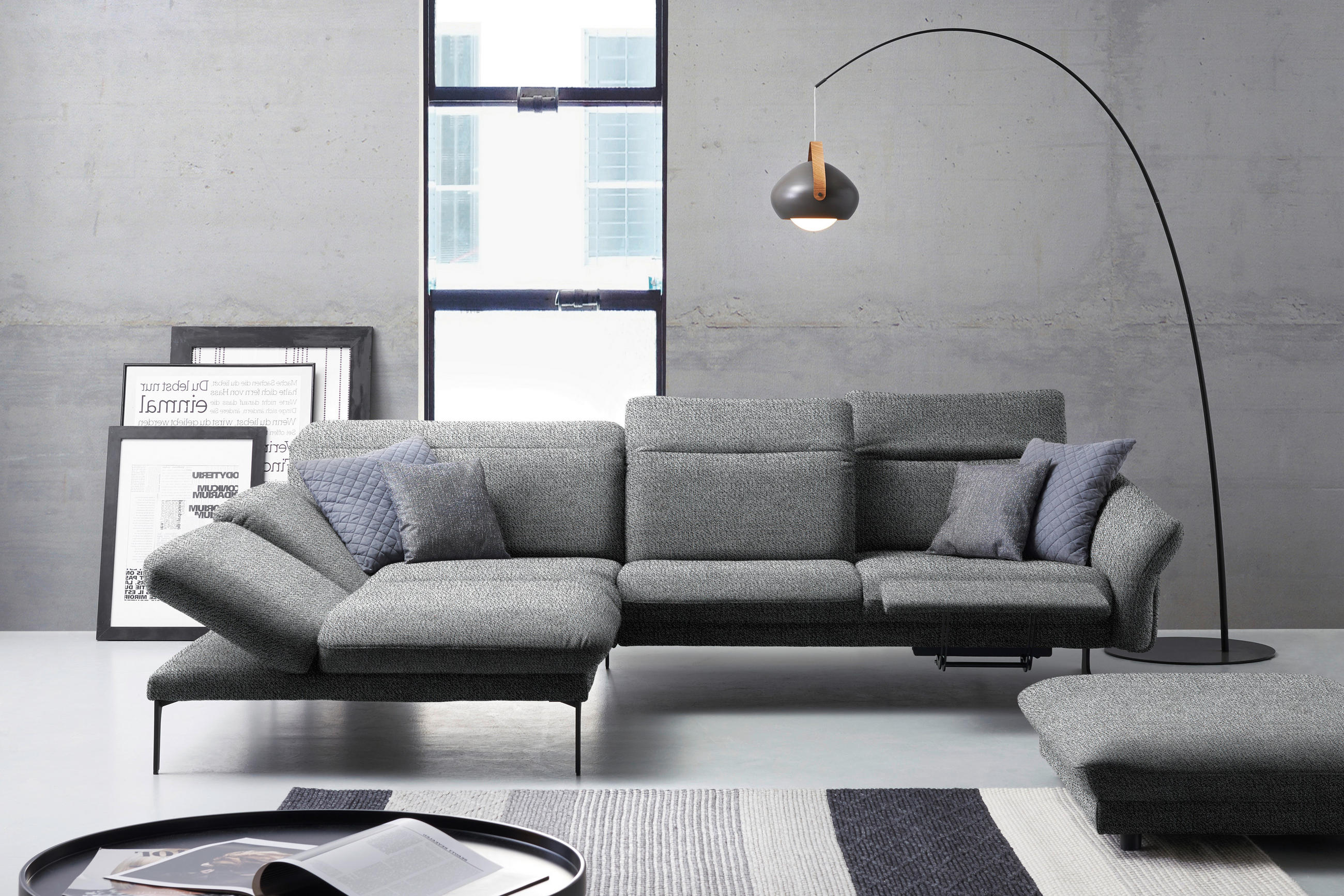 ECKSOFA Hellgrau Webstoff  - Anthrazit/Hellgrau, Design, Textil/Metall (203/299cm) - Himolla