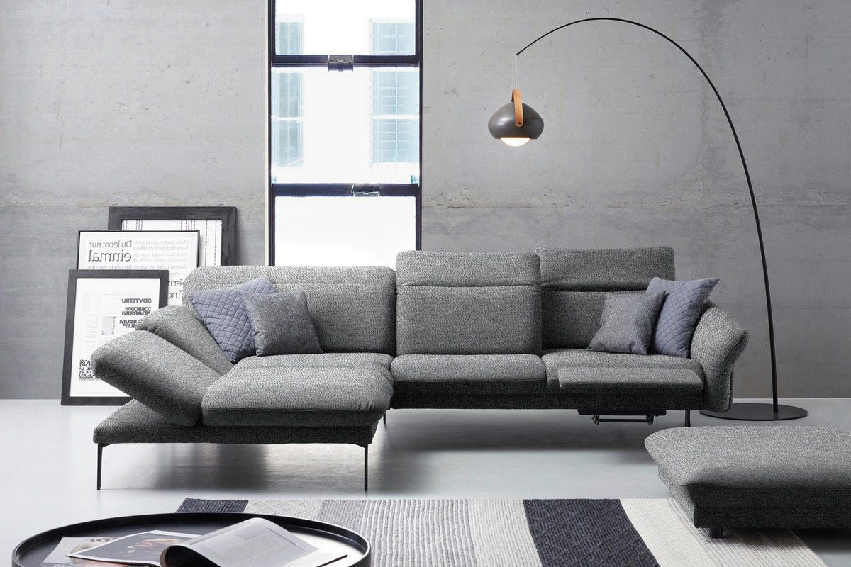 ECKSOFA in Webstoff Hellgrau  - Anthrazit/Hellgrau, Design, Textil/Metall (203/299cm) - Himolla