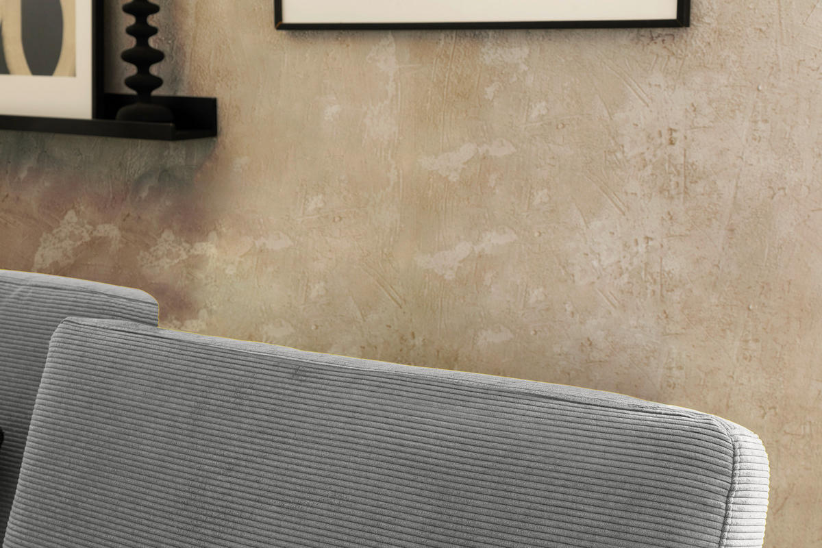 ECKSOFA inkl. Funktion Grau Cord  - Schwarz/Grau, Design, Textil/Metall (185-209/298cm) - Pure Home Lifestyle