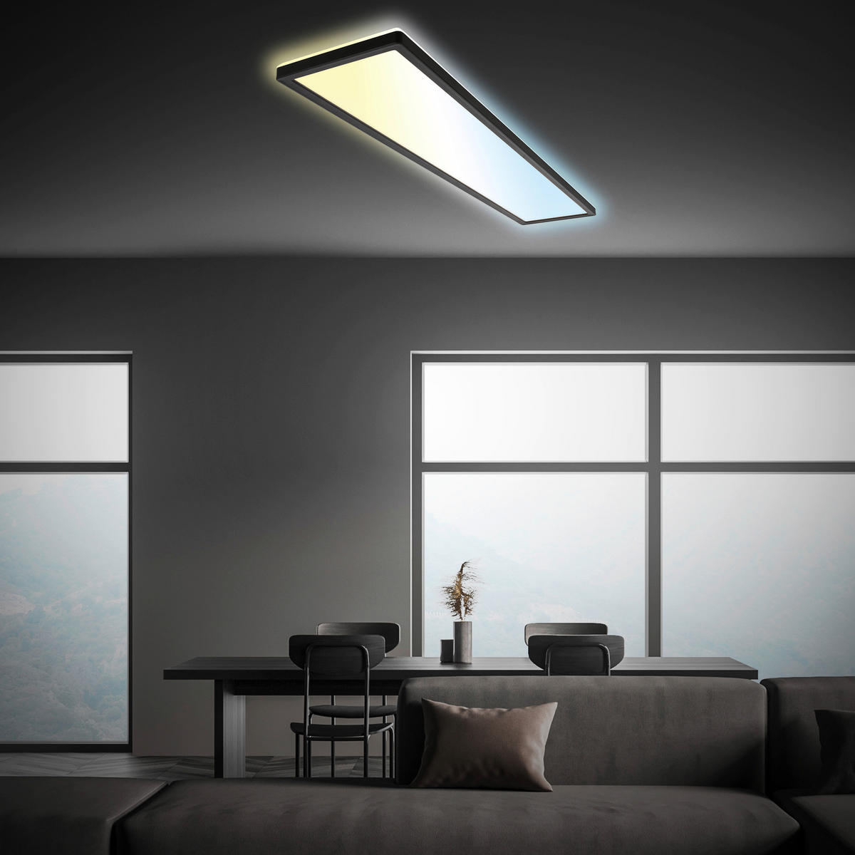 LED-PANEEL Slim 98/20/3 cm   - Schwarz, Design, Kunststoff (98/20/3cm)