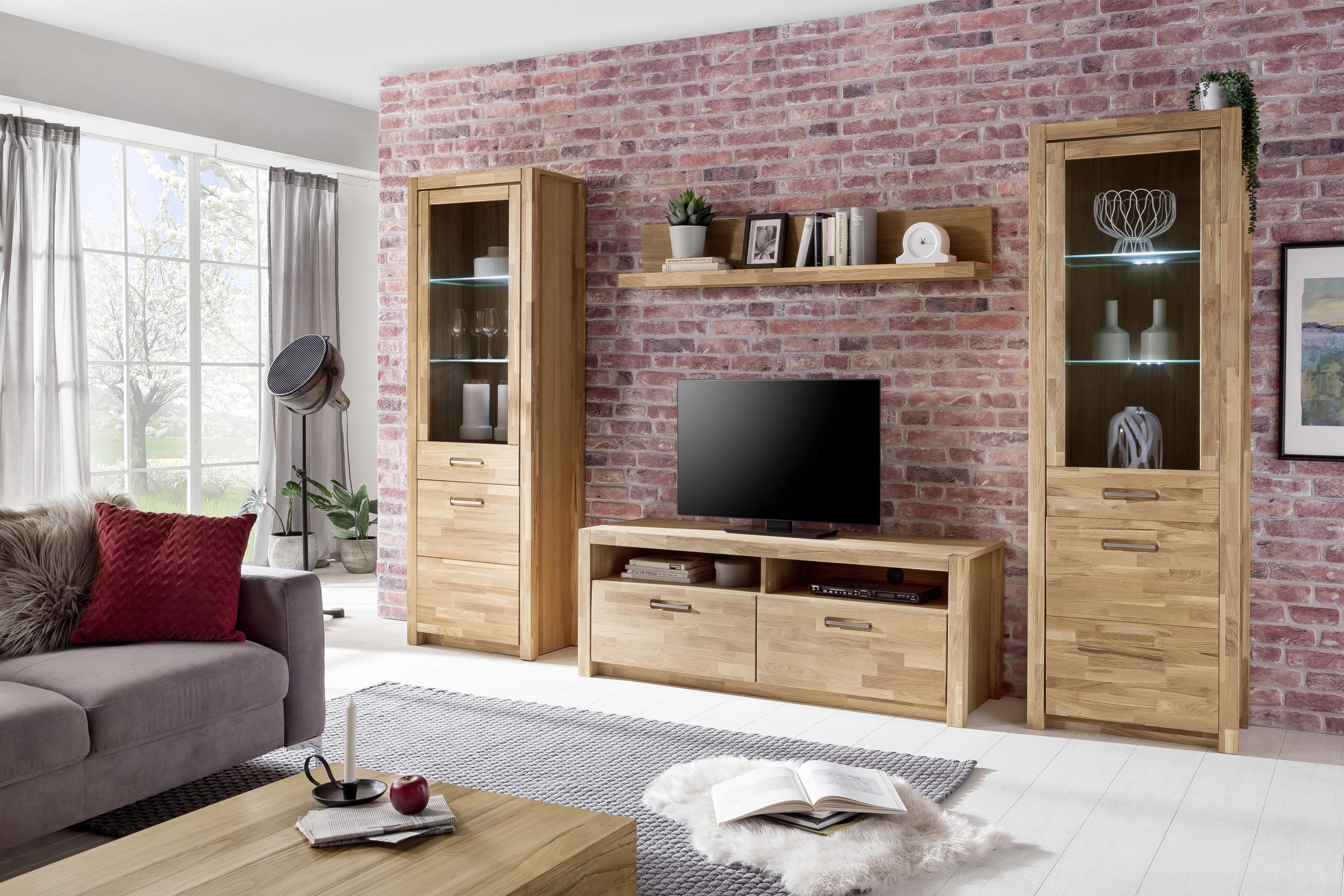 TV-ELEMENT in 155/58/50 cm - Buchefarben/Alufarben, Design, Holz/Metall (155/58/50cm) - MID.YOU