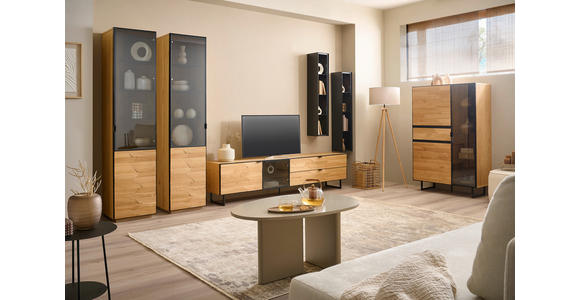 VITRINE  in furniert, massiv Wildeiche Wildeiche - Wildeiche/Schwarz, Natur, Glas/Holz (45/199/42cm) - Linea Natura