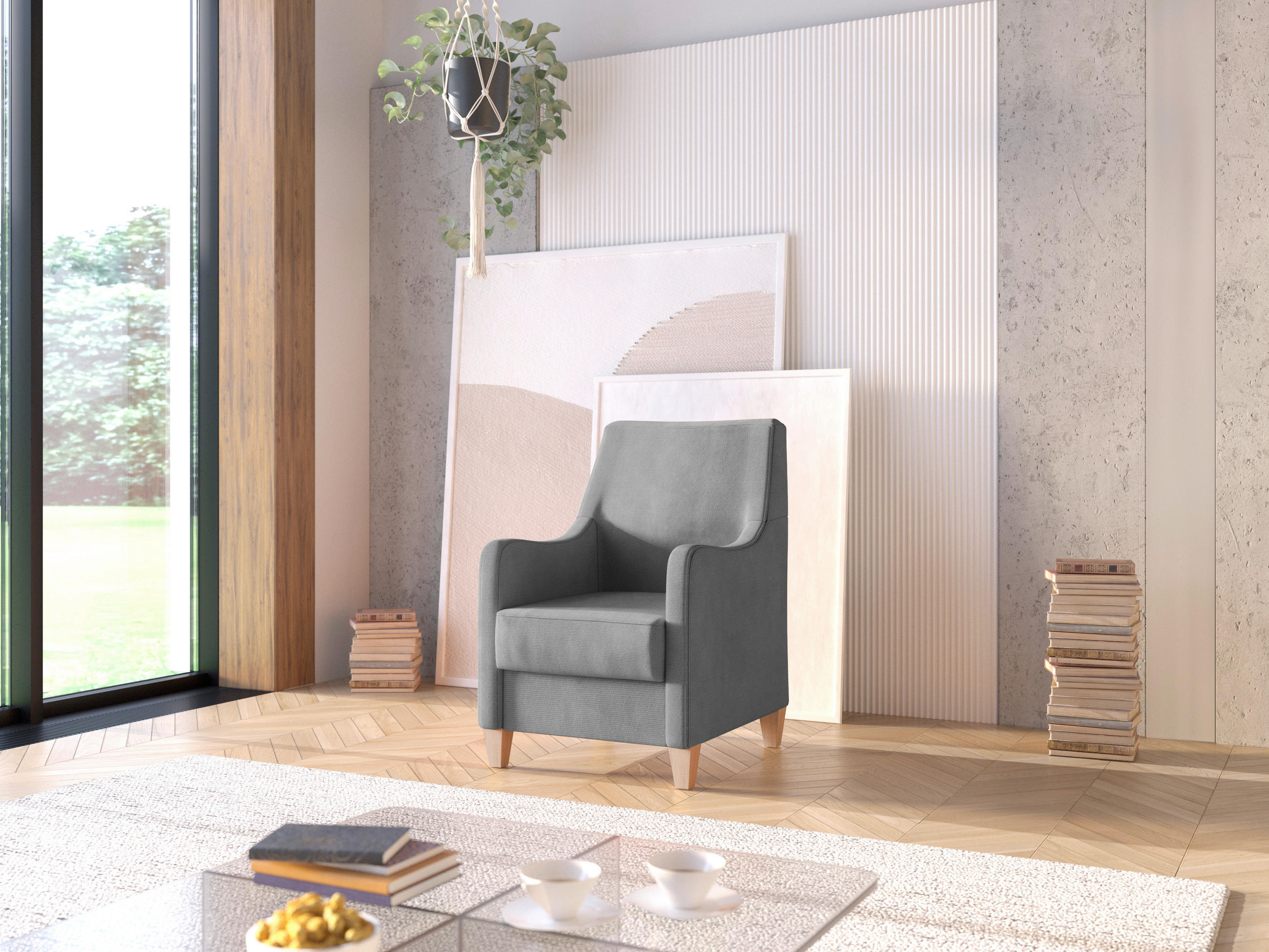 SESSEL Flachgewebe Grau  - Eichefarben/Grau, Konventionell, Holz/Textil (70/93/75cm) - Sit & More