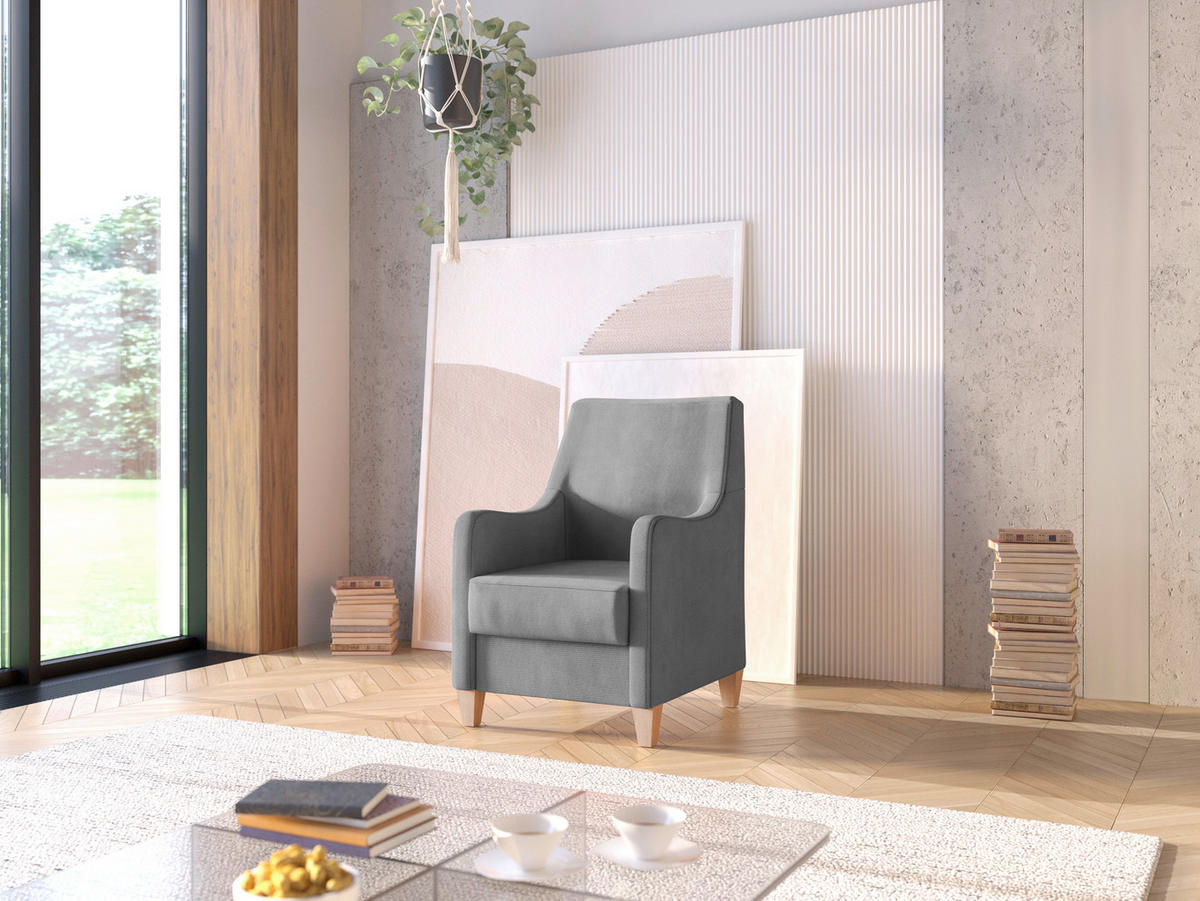 SESSEL Flachgewebe Grau  - Eichefarben/Grau, Konventionell, Holz/Textil (70/93/75cm) - Sit & More