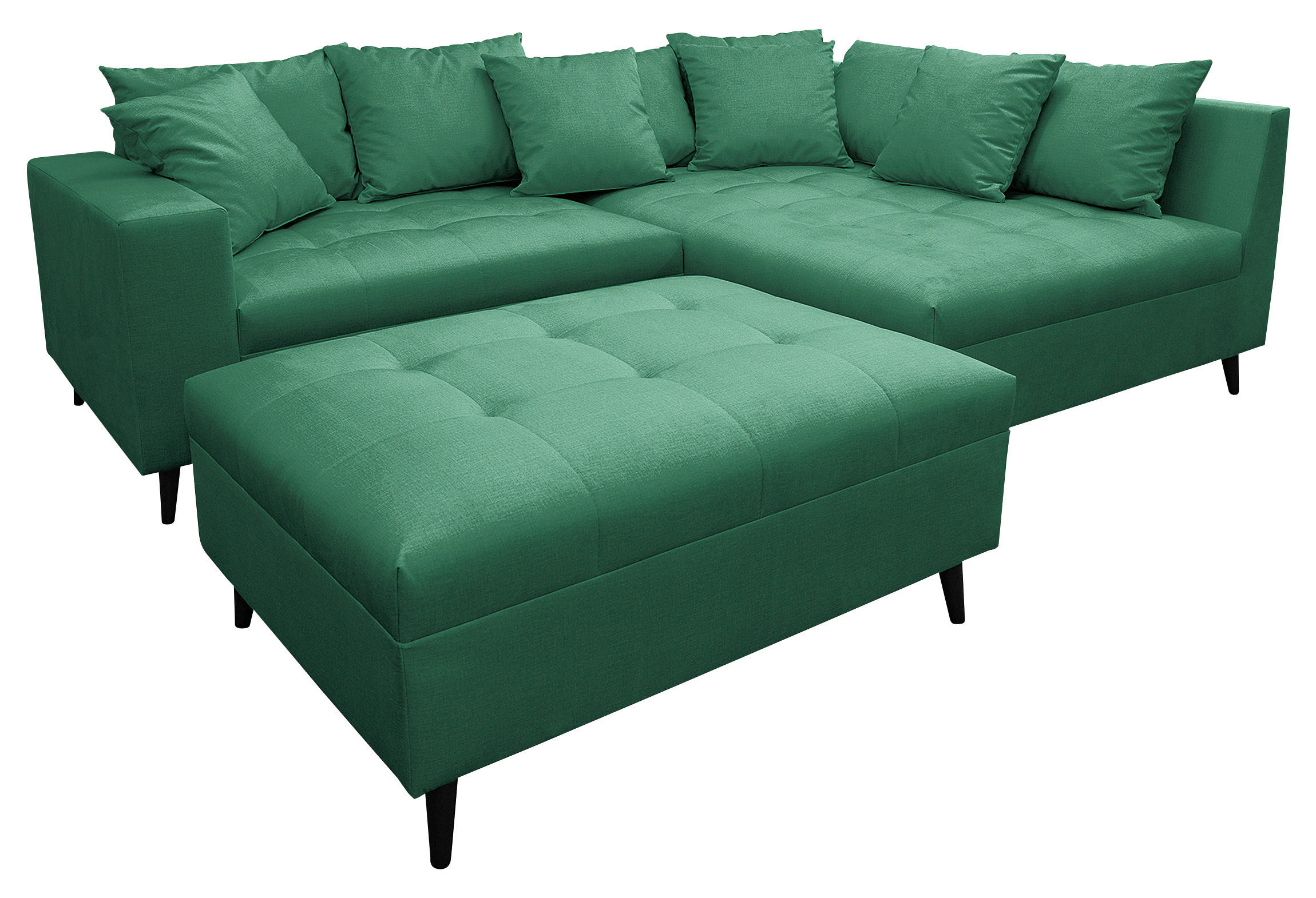 Ecksofa inkl. Hocker in Mikrofaser Grün  - Schwarz/Grün, Design, Holz/Textil (247/174cm) - MID.YOU