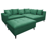 Ecksofa inkl. Hocker in Mikrofaser Grün  - Schwarz/Grün, Design, Holz/Textil (247/174cm) - MID.YOU