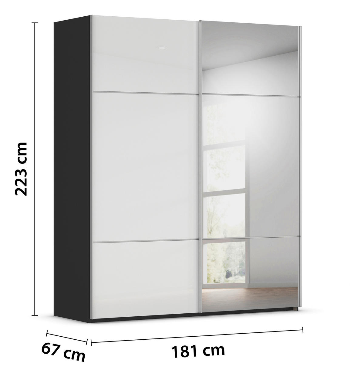 SCHWEBETÜRENSCHRANK in Schwarz, Weiss  - Weiss/Alufarben, Konventionell, Glas/Holzwerkstoff (181/223/68cm) - Novel