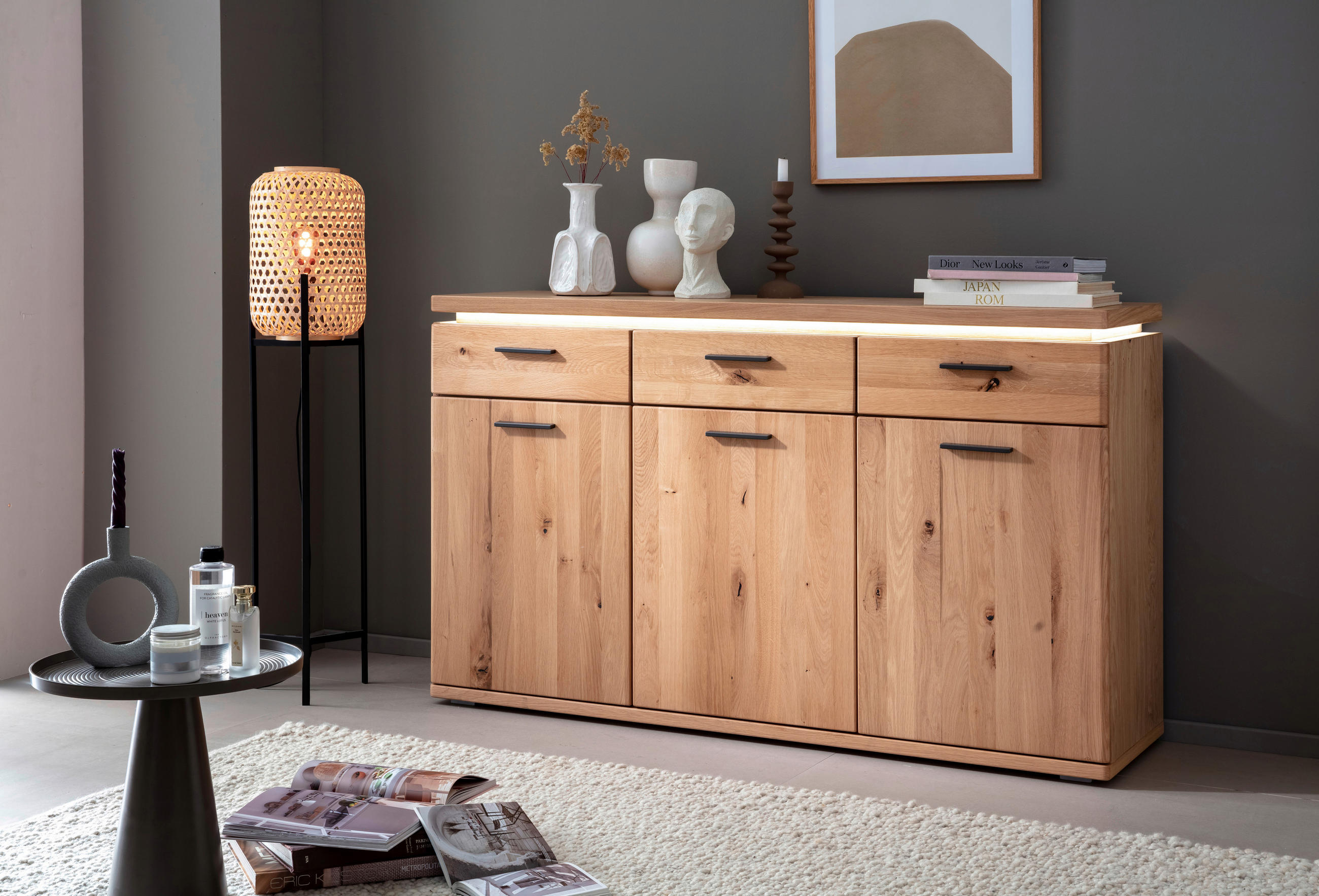 SIDEBOARD in 149/91/42 cm - Eiche Bianco/Schwarz, Natur, Holz/Holzwerkstoff (149/91/42cm) - Linea Natura