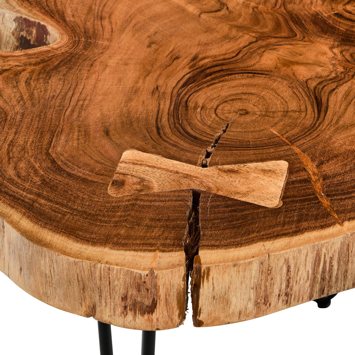 COUCHTISCH Akazie Hartholz Freiform Schwarz, Akaziefarben  - Schwarz/Akaziefarben, Natur, Holz/Metall (75/75/45cm) - Livetastic