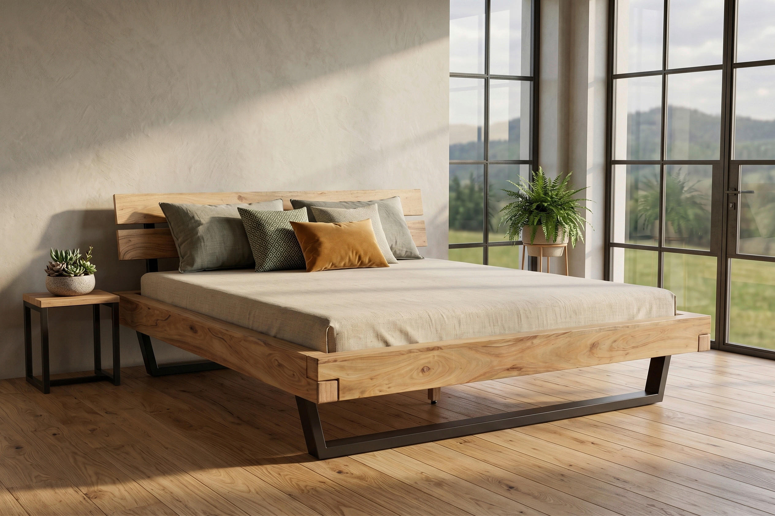 BALKENBETT 180/200 cm  in Naturfarben, Schwarz   - Schwarz/Naturfarben, MODERN, Holz/Metall (180/200cm) - MID.YOU