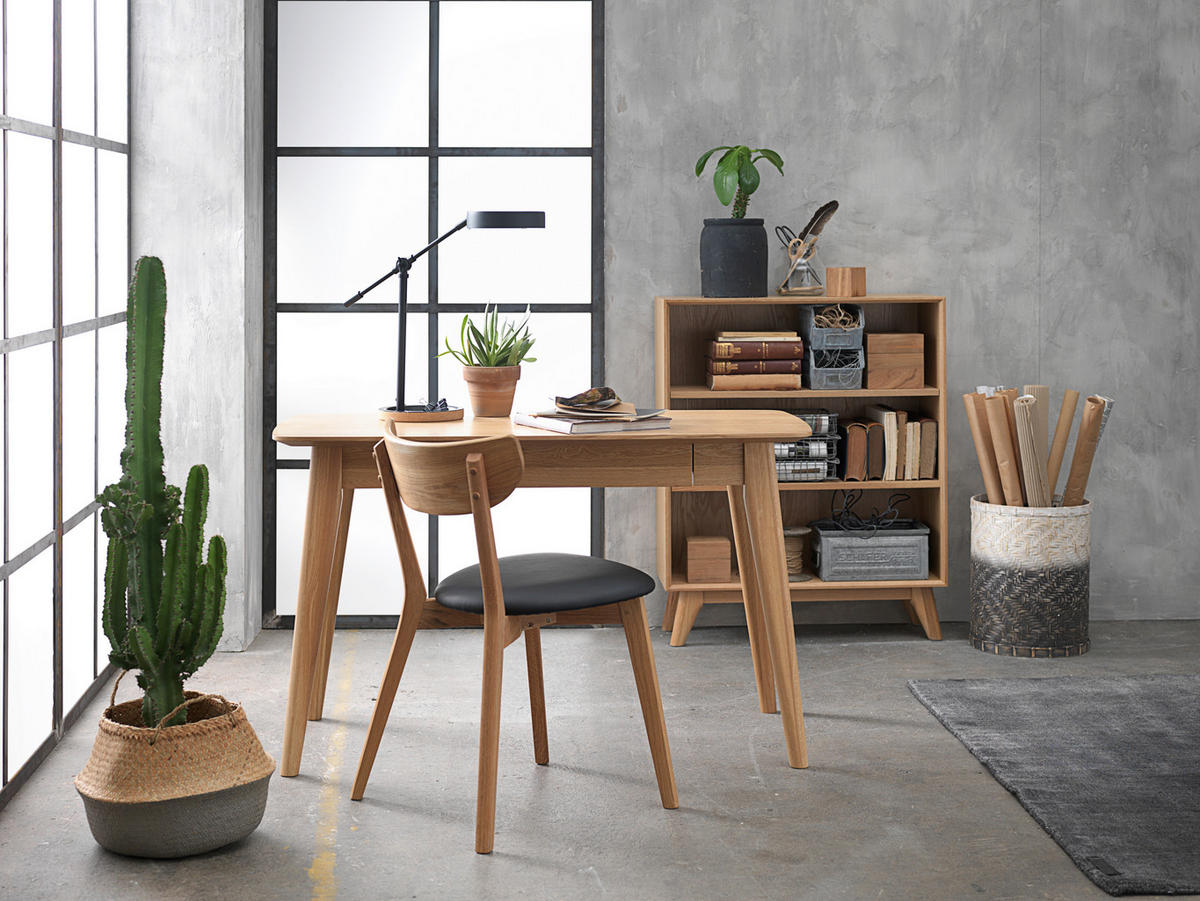 STUHL-SET 2 Stück  in Lederlook  - Eichefarben/Schwarz, Design, Holz/Textil (48/81/50cm) - Linea Natura