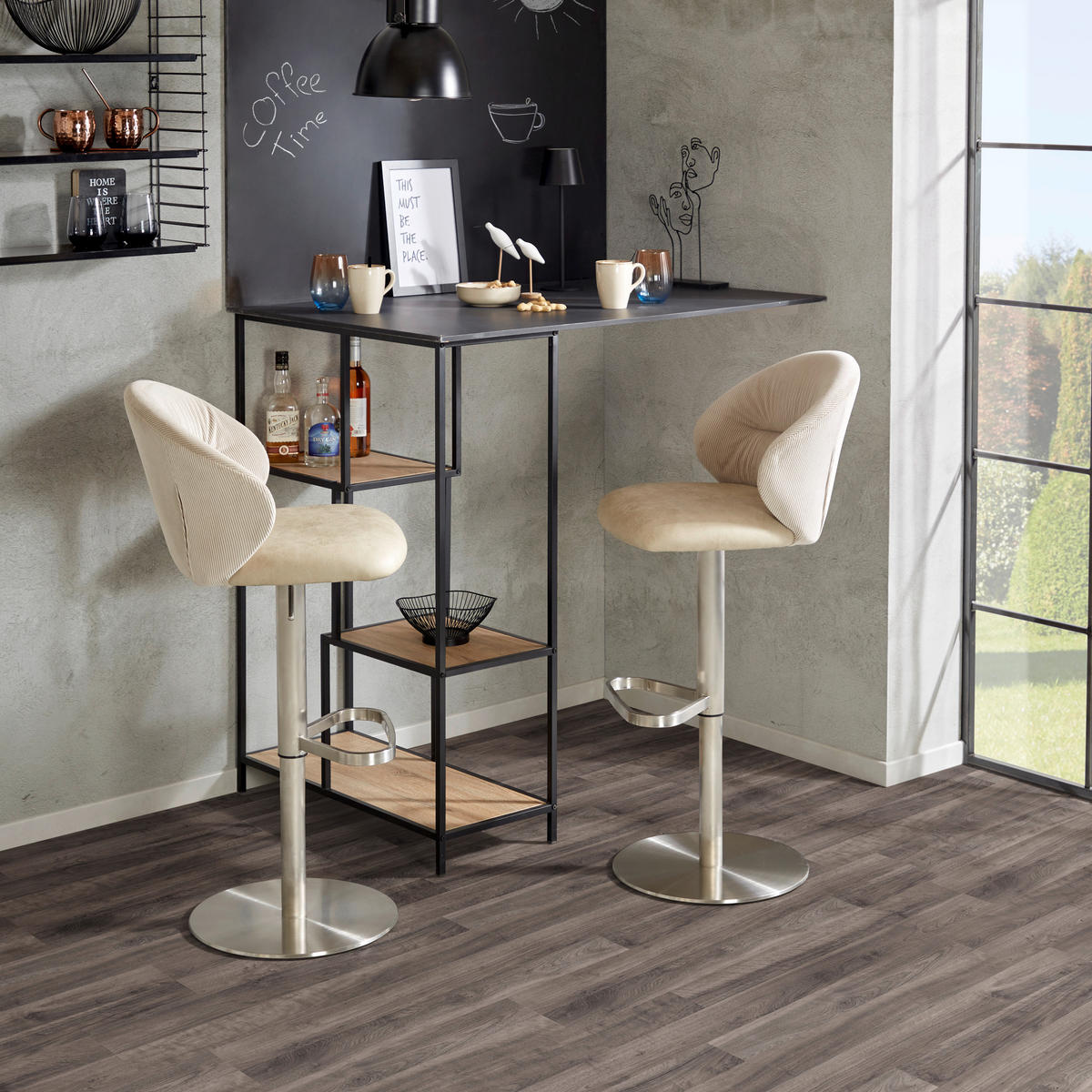 BARHOCKER Struktur Beige Edelstahl Sitzfläche 360° drehbar  - Edelstahlfarben/Beige, MODERN, Textil/Metall (56/85-111/51cm) - MID.YOU