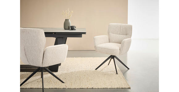 ARMLEHNSTUHL  , Stoffauswahl, Sitzfläche 360° drehbar, automatische Rückholfunktion  , Leinenoptik  ,  - Beige/Schwarz, Design, Textil/Metall (67/86/68cm) - Novel