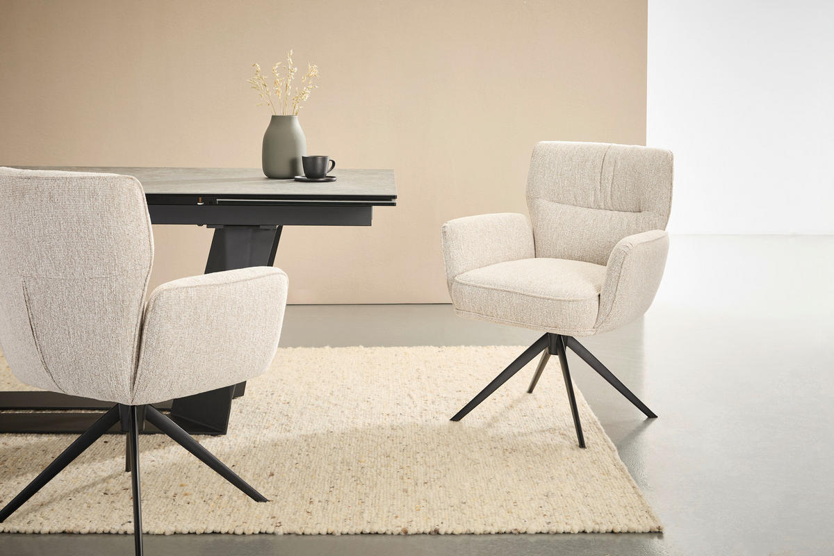 ARMLEHNSTUHL  in Eisen Leinenoptik  - Beige/Schwarz, Design, Textil/Metall (67/86/68cm) - Novel