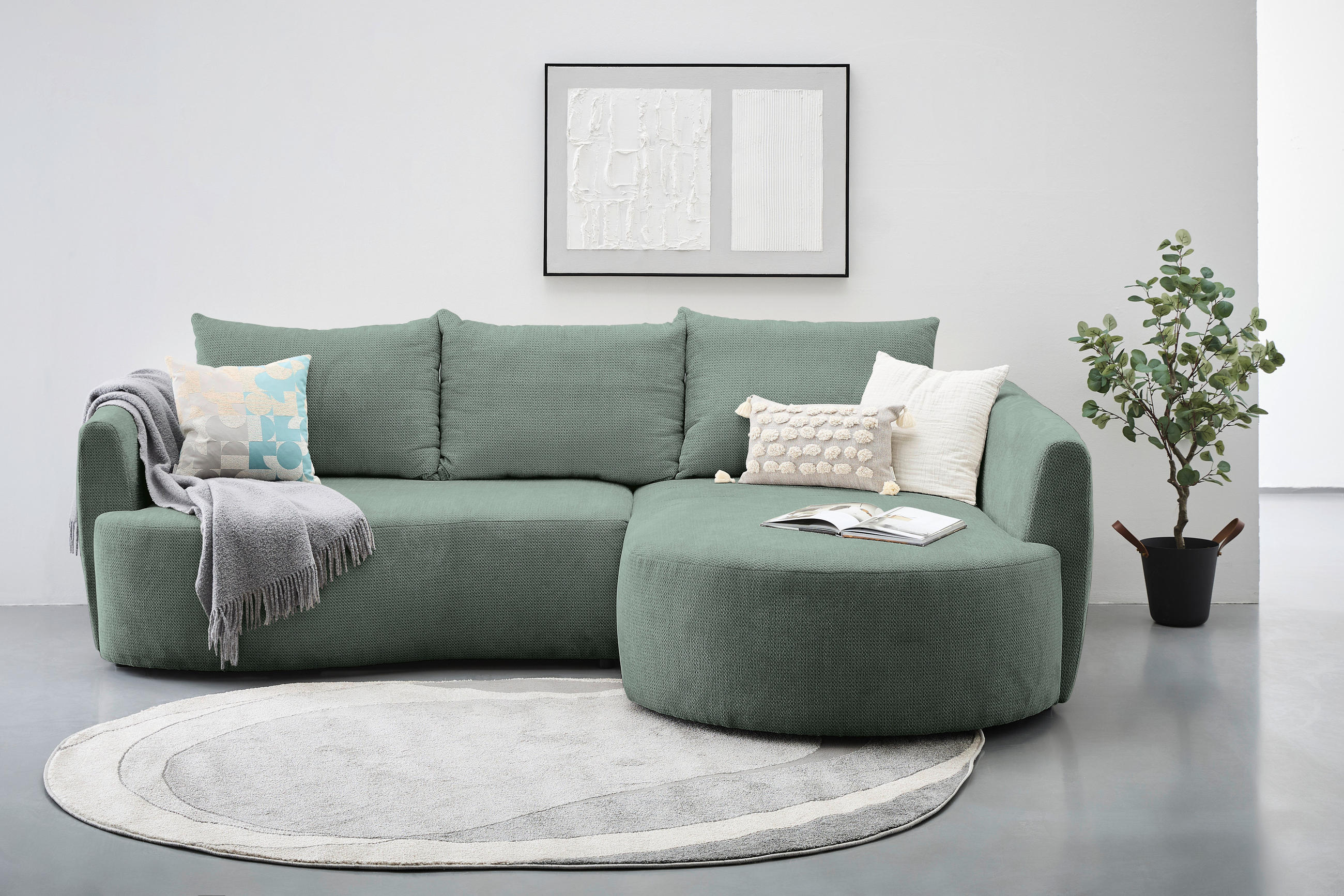 ECKSOFA in Chenille Dunkelgrün  - Dunkelgrün/Schwarz, MODERN, Kunststoff/Textil (287/179cm) - Carryhome