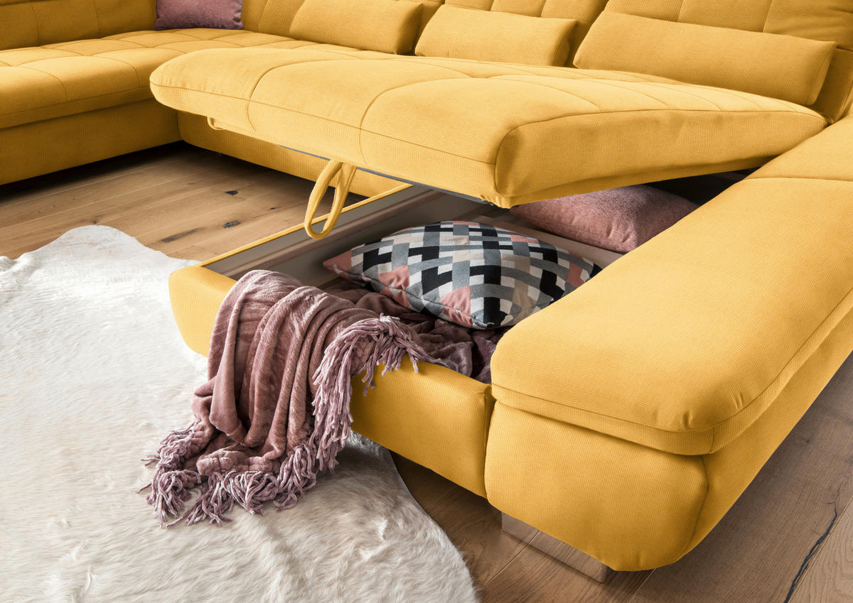 WOHNLANDSCHAFT in Mikrofaser Gelb  - Chromfarben/Gelb, Design, Kunststoff/Textil (211/350/204cm) - Xora