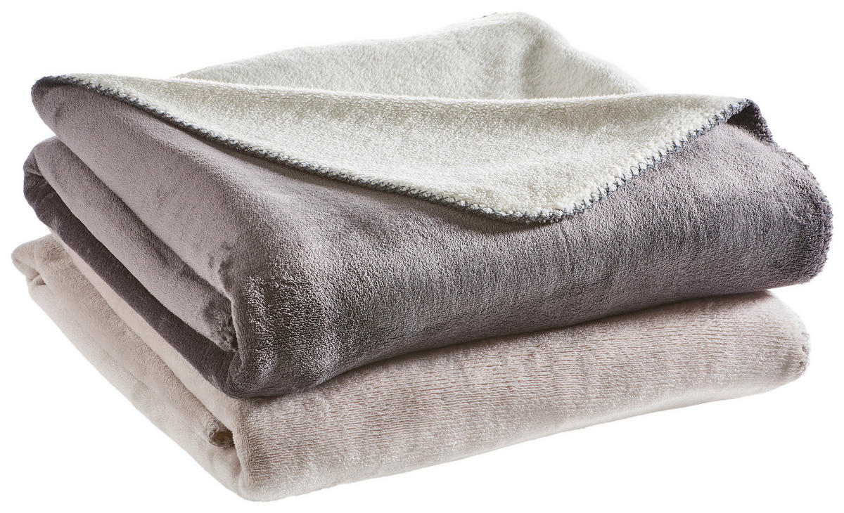 DOMÁCA DEKA, polyester, 130/180 cm - krémová/antracitová, Konventionell, textil (130/180cm) - Novel