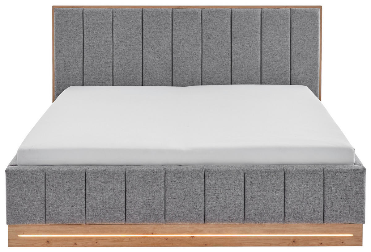 POLSTERBETT 180/200 cm,  in Grau, Beleuchtung,  - Eichefarben/Grau, Design, Holzwerkstoff/Textil (180/200cm) - Stylife